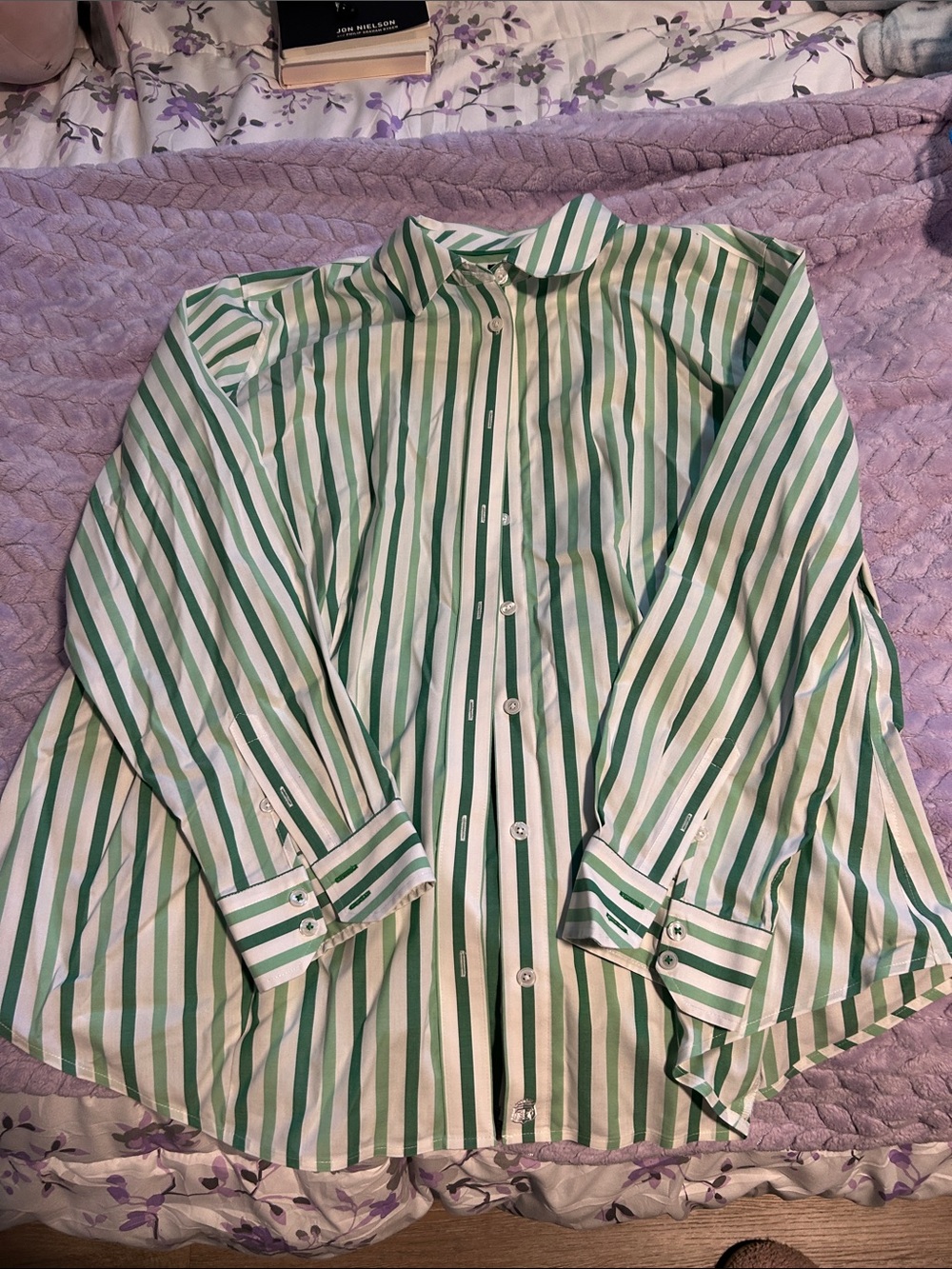 Green and white striped shirt